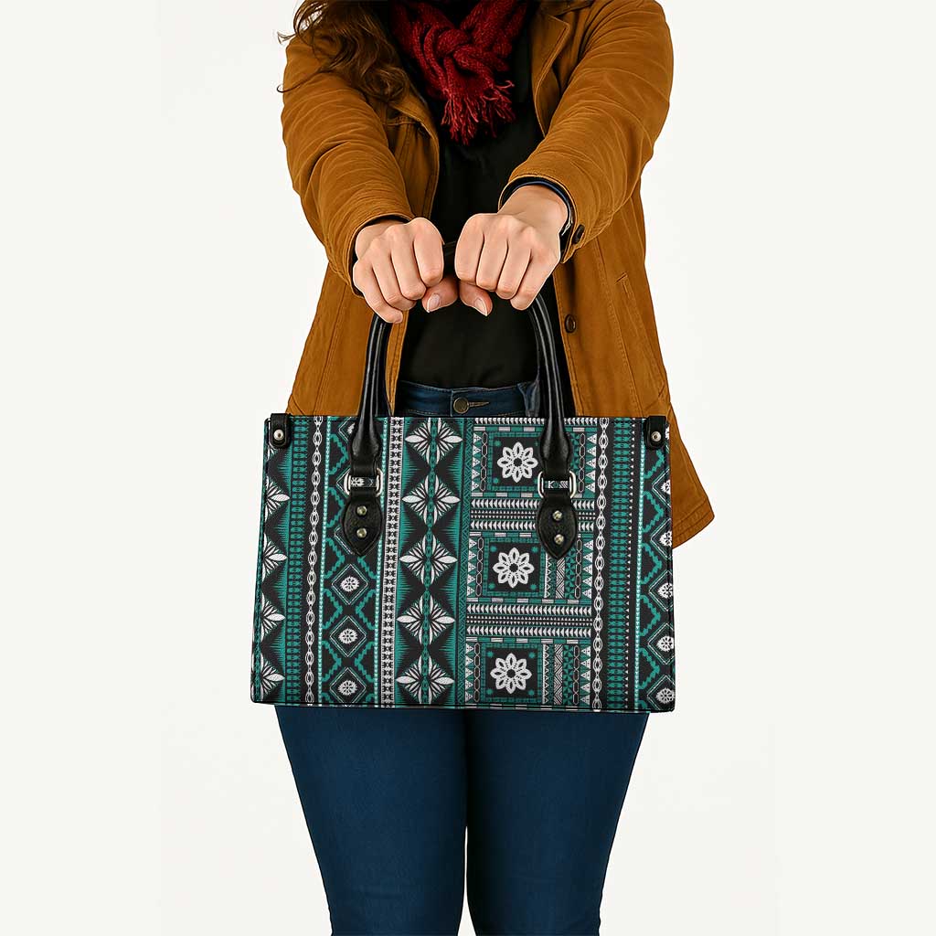 Fiji Masi Tapa Pattern Teal Leather Bag - Polynesian Pride