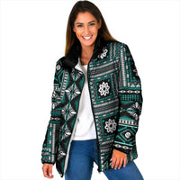 Fiji Masi Tapa Pattern Teal Padded Jacket - Polynesian Pride