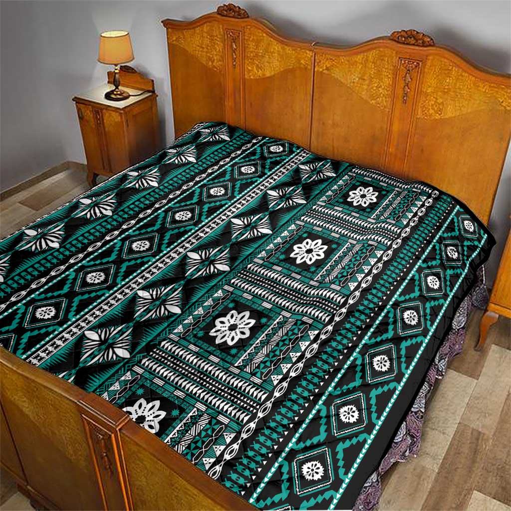 Fiji Masi Tapa Pattern Teal Quilt - Polynesian Pride