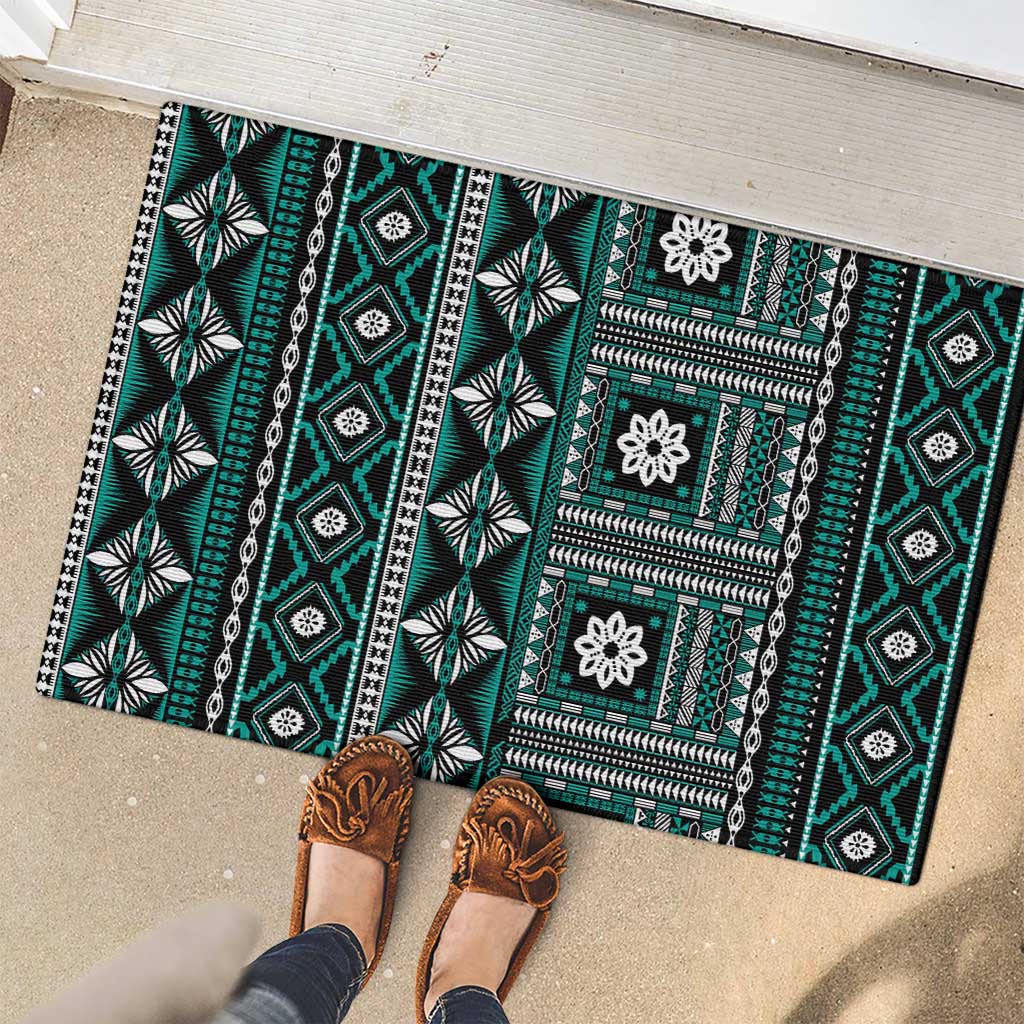 Fiji Masi Tapa Pattern Teal Rubber Doormat - Polynesian Pride