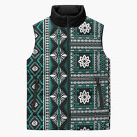 Fiji Masi Tapa Pattern Teal Sleeveless Puffer Jacket - Polynesian Pride