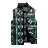 Fiji Masi Tapa Pattern Teal Sleeveless Puffer Jacket - Polynesian Pride