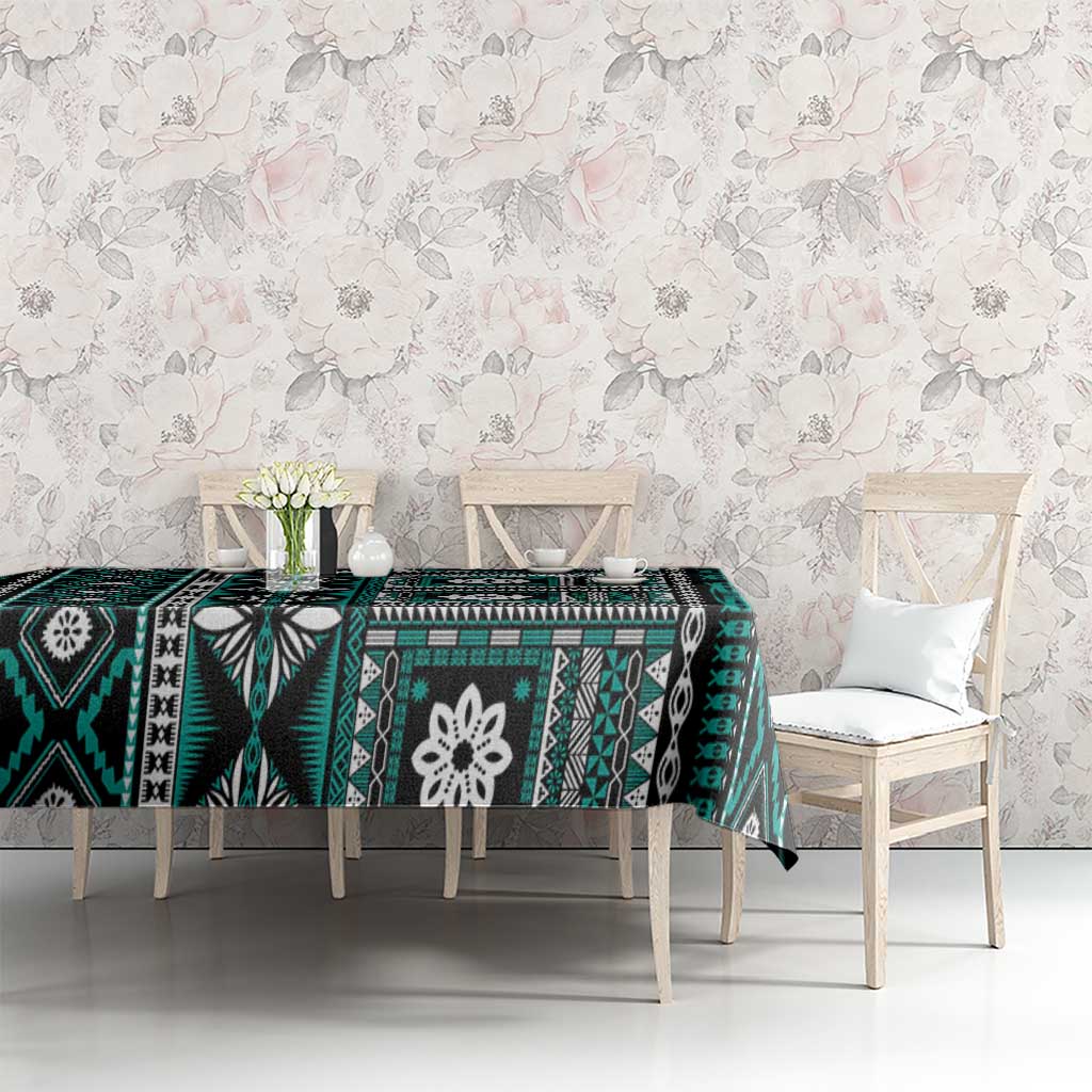 Fiji Masi Tapa Pattern Teal Tablecloth - Polynesian Pride