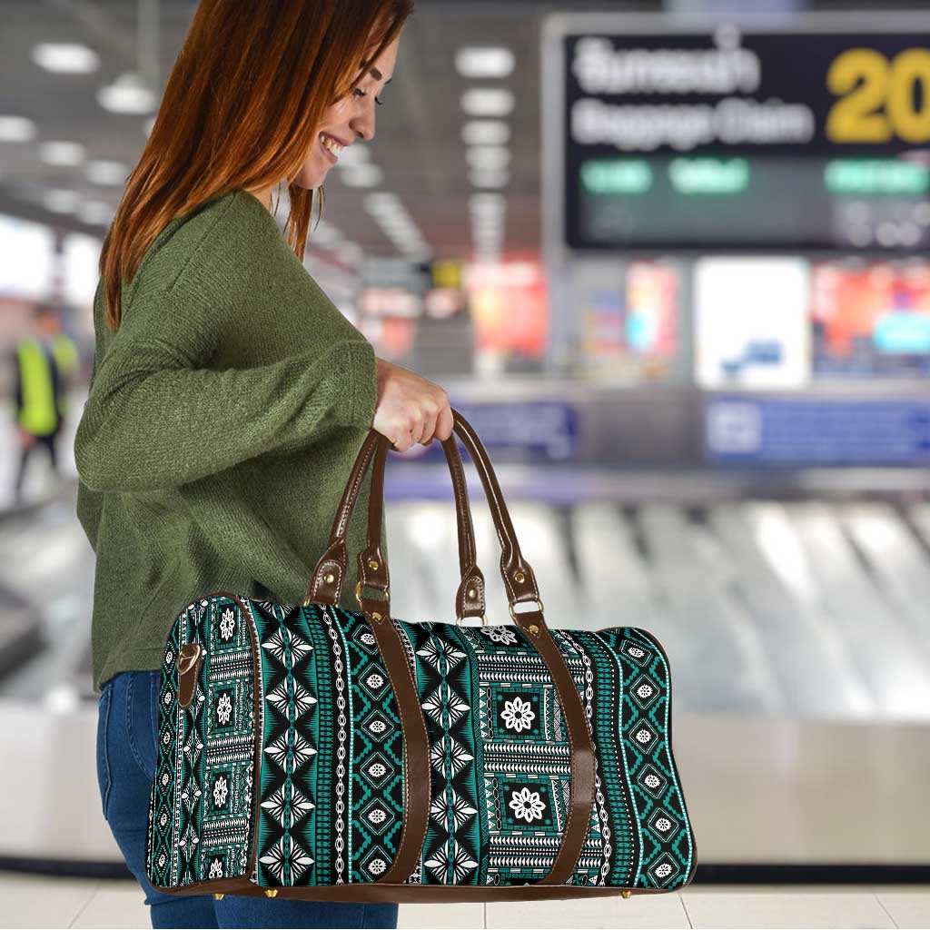 Fiji Masi Tapa Pattern Teal Travel Bag - Polynesian Pride