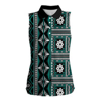 Fiji Masi Tapa Pattern Teal Women Sleeveless Polo Shirt - Polynesian Pride