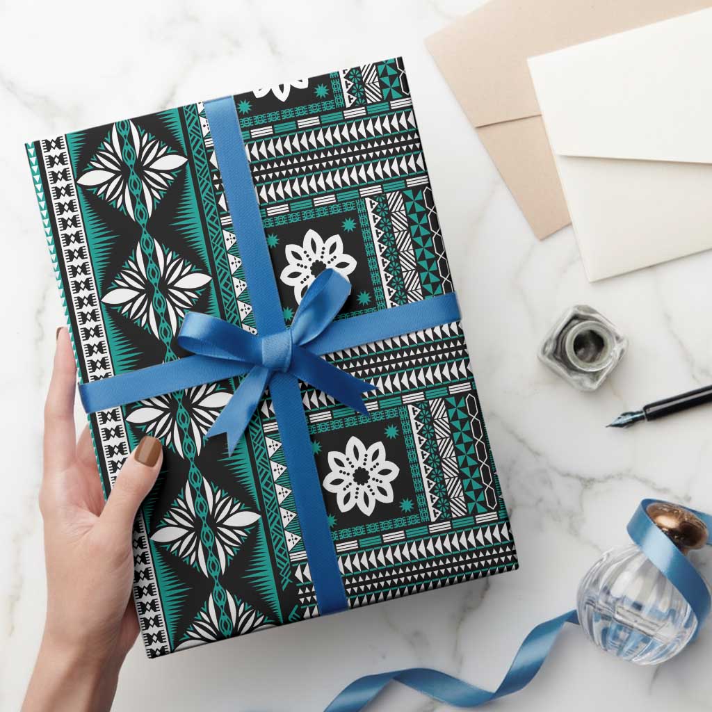 Fiji Masi Tapa Pattern Teal Wrapping Paper - Polynesian Pride
