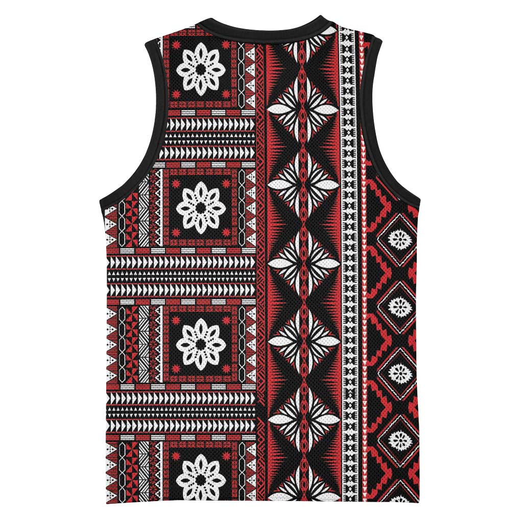 Fiji Masi Tapa Pattern Red Basketball Jersey - Polynesian Pride