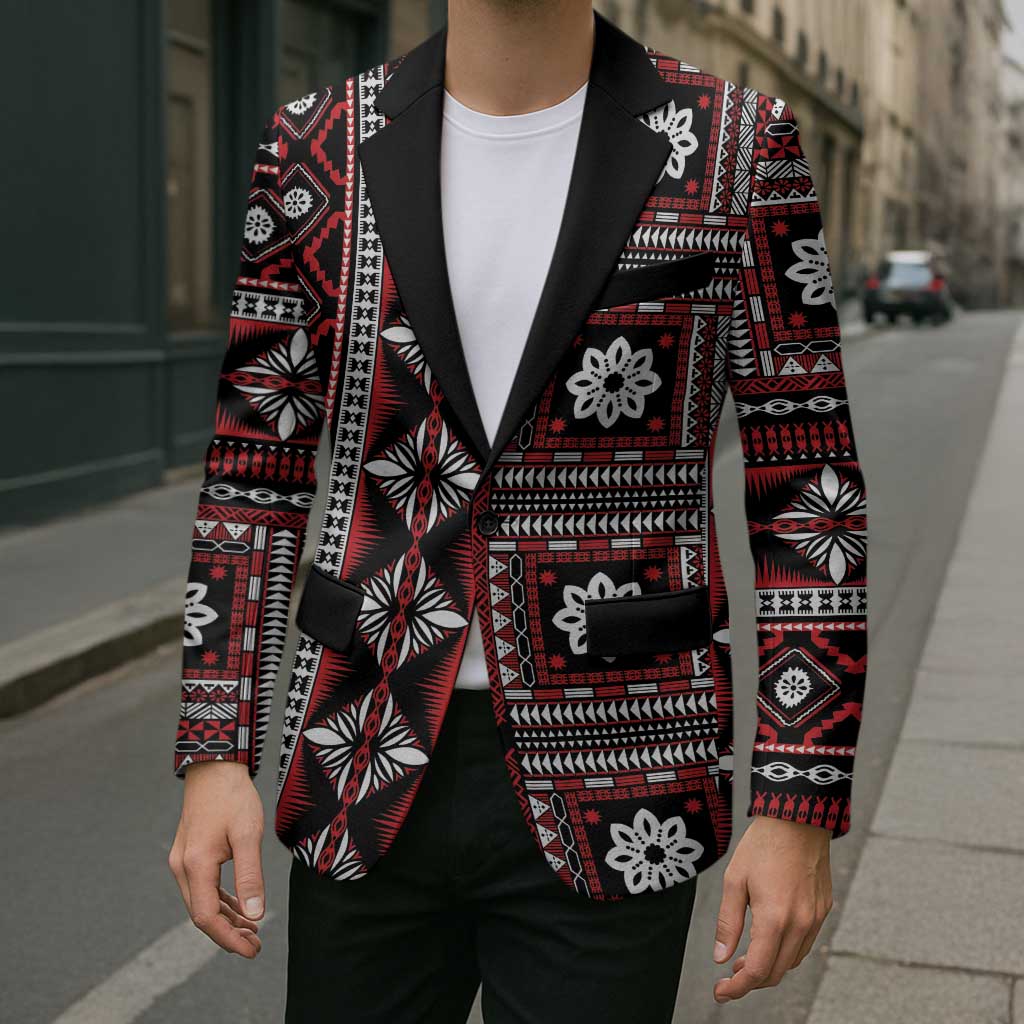 Fiji Masi Tapa Pattern Red Blazer - Polynesian Pride