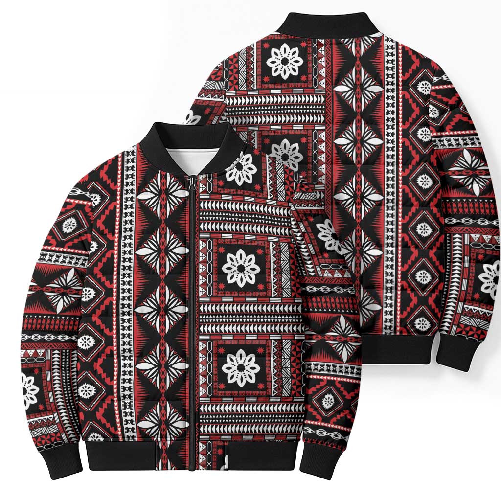 Fiji Masi Tapa Pattern Red Bomber Puffer Jacket - Polynesian Pride