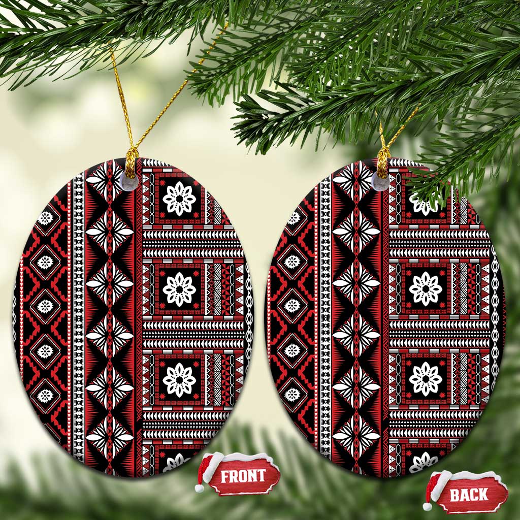 Fiji Masi Tapa Pattern Red Ceramic Ornament - Polynesian Pride