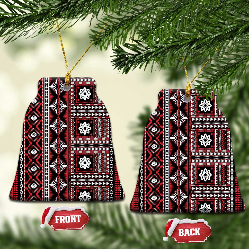 Fiji Masi Tapa Pattern Red Ceramic Ornament - Polynesian Pride