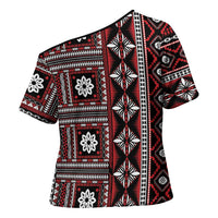 Fiji Masi Tapa Pattern Red Cross Shoulder Shirt - Polynesian Pride