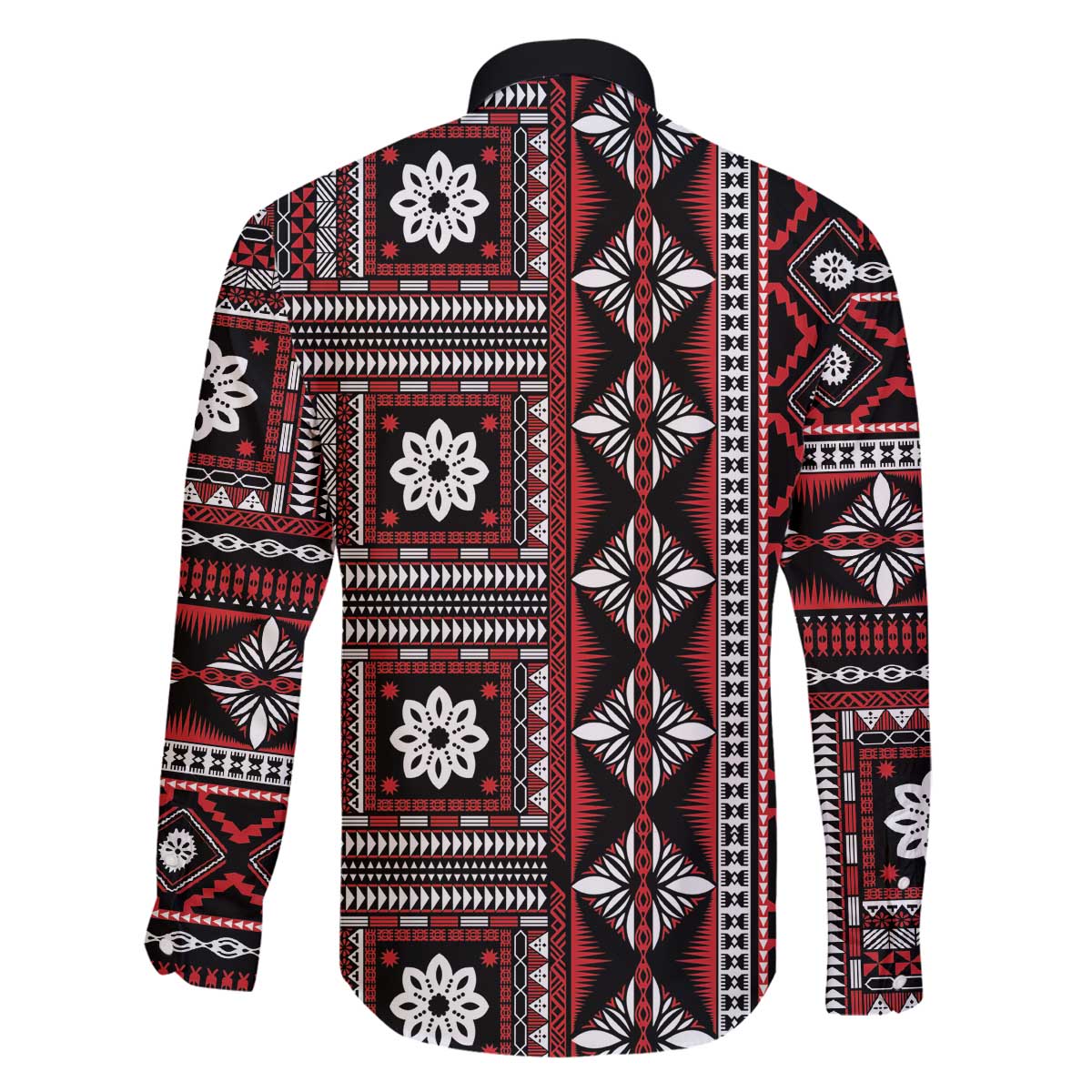 Fiji Masi Tapa Pattern Red Family Matching Off The Shoulder Long Sleeve Dress and Hawaiian Shirt - Polynesian Pride