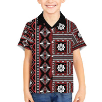 Fiji Masi Tapa Pattern Red Family Matching Off Shoulder Maxi Dress and Hawaiian Shirt - Polynesian Pride
