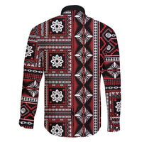 Fiji Masi Tapa Pattern Red Family Matching Off Shoulder Short Dress and Hawaiian Shirt - Polynesian Pride