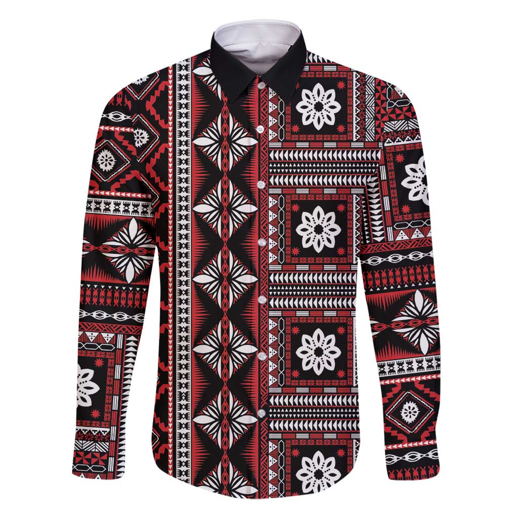 Fiji Masi Tapa Pattern Red Family Matching Summer Maxi Dress and Hawaiian Shirt - Polynesian Pride