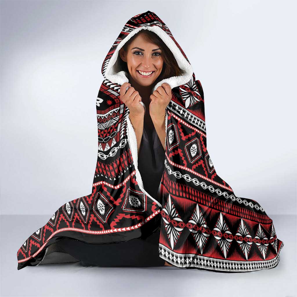 Fiji Masi Tapa Pattern Red Hooded Blanket - Polynesian Pride