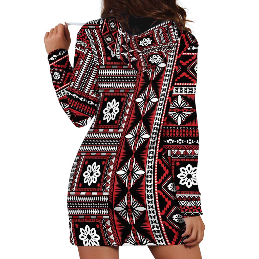 Fiji Masi Tapa Pattern Red Hoodie Dress - Polynesian Pride