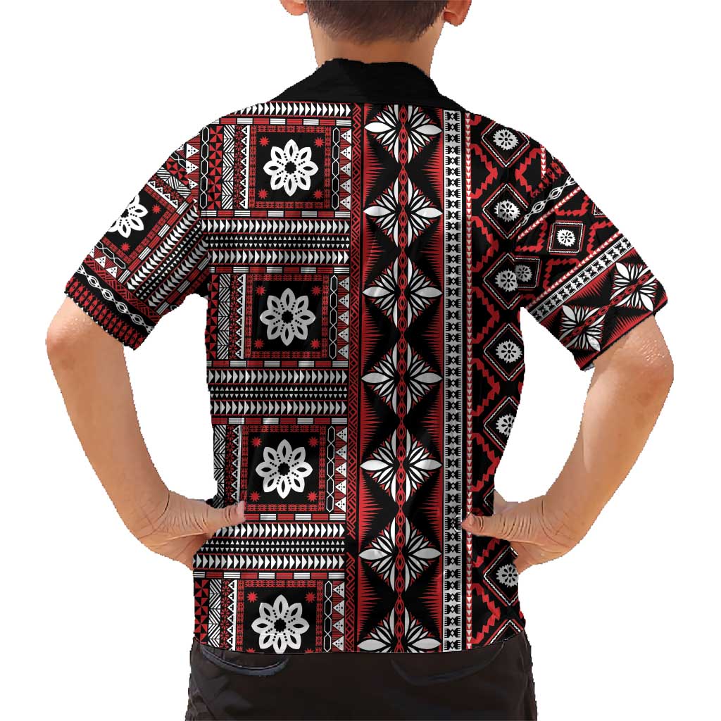 Fiji Masi Tapa Pattern Red Kid Hawaiian Shirt LT01 - Polynesian Pride
