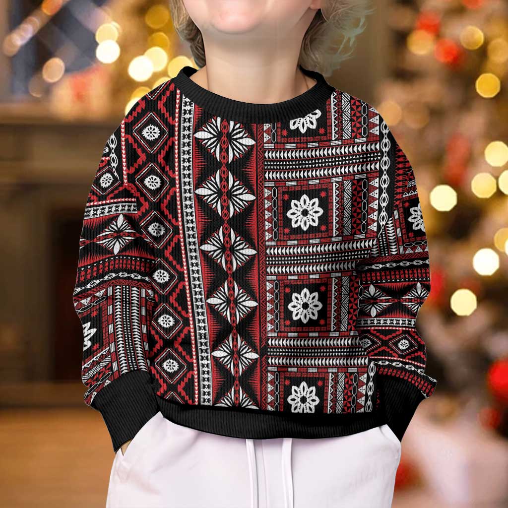 Fiji Masi Tapa Pattern Red Kid Ugly Christmas Sweater - Polynesian Pride