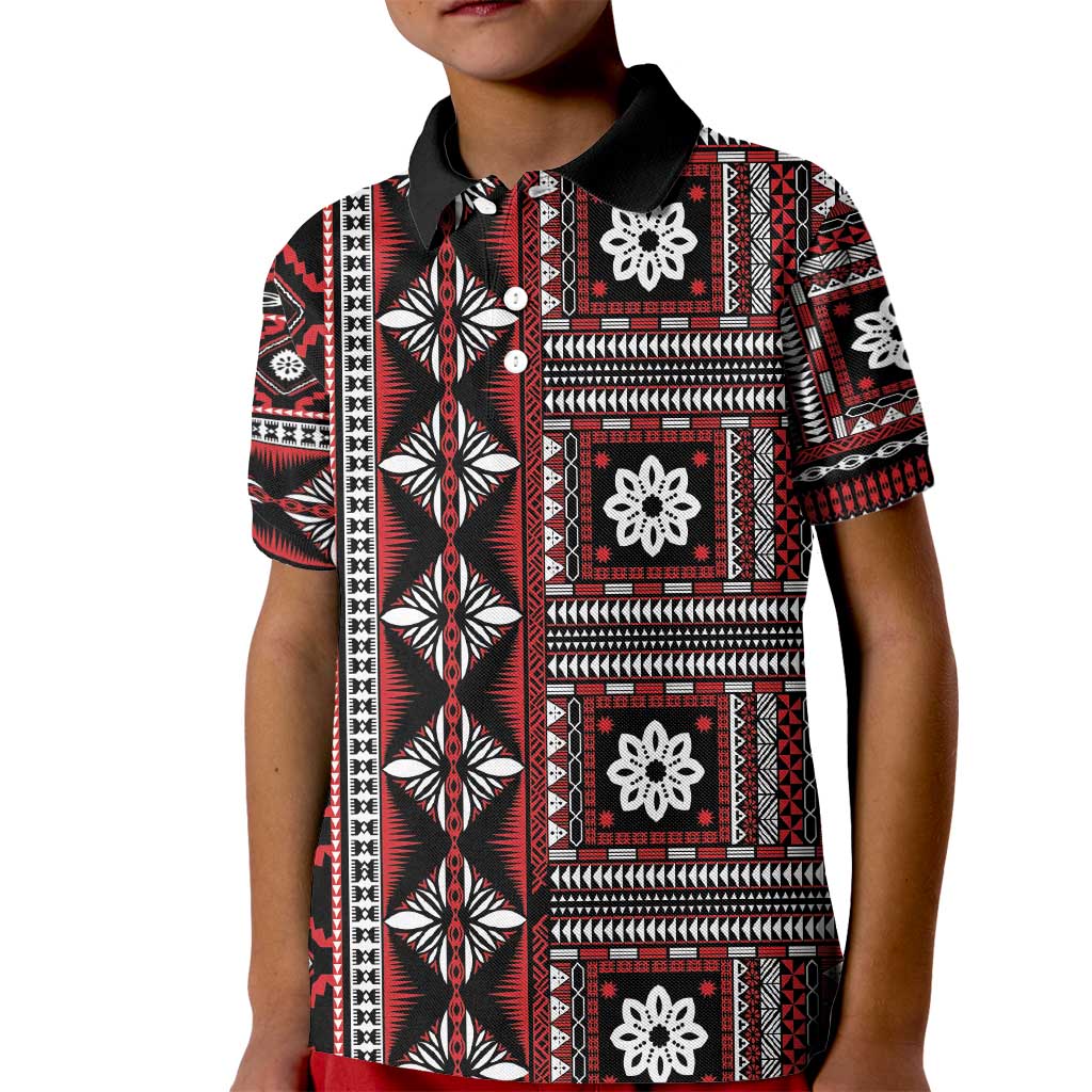Fiji Masi Tapa Pattern Red Kid Polo Shirt LT01 Kid Red - Polynesian Pride
