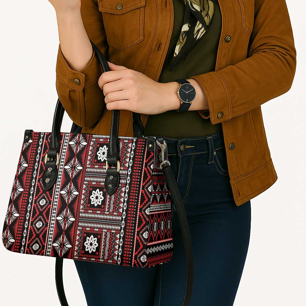Fiji Masi Tapa Pattern Red Leather Bag - Polynesian Pride