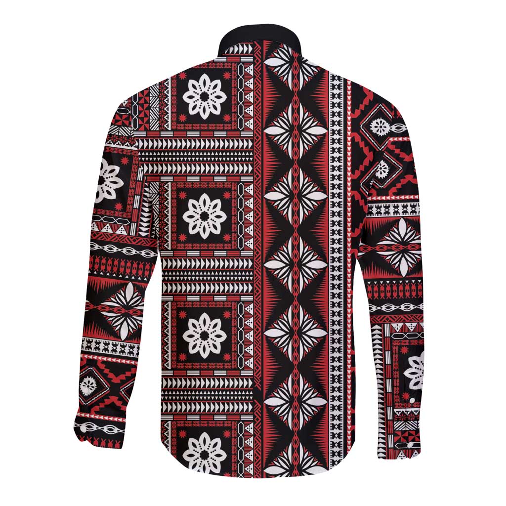 Fiji Masi Tapa Pattern Red Long Sleeve Button Shirt - Polynesian Pride