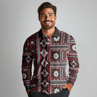 Fiji Masi Tapa Pattern Red Long Sleeve Polo Shirt - Polynesian Pride