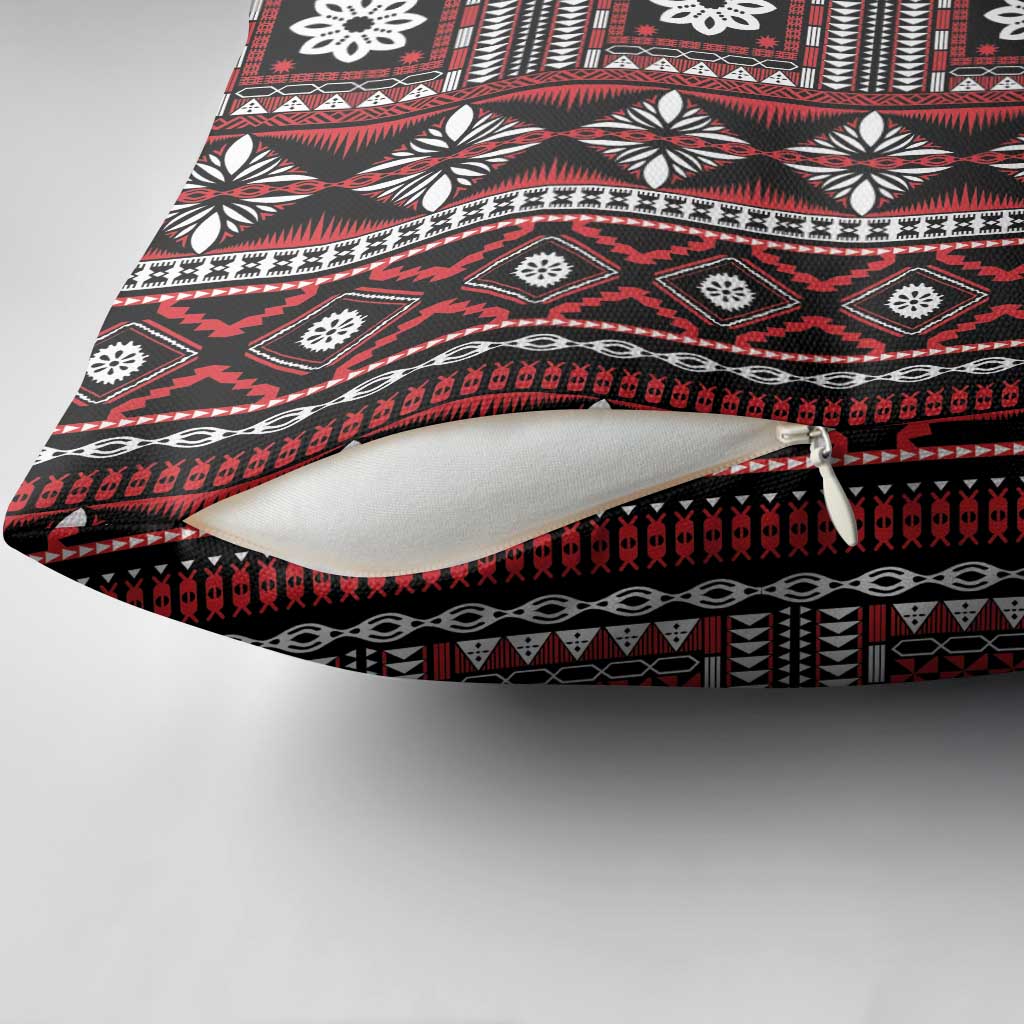 Fiji Masi Tapa Pattern Red Pillow Cover - Polynesian Pride
