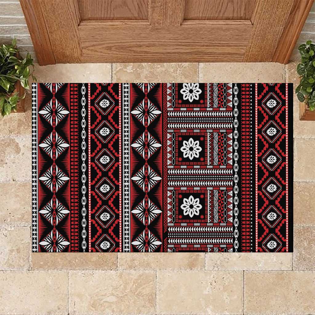 Fiji Masi Tapa Pattern Red Rubber Doormat - Polynesian Pride