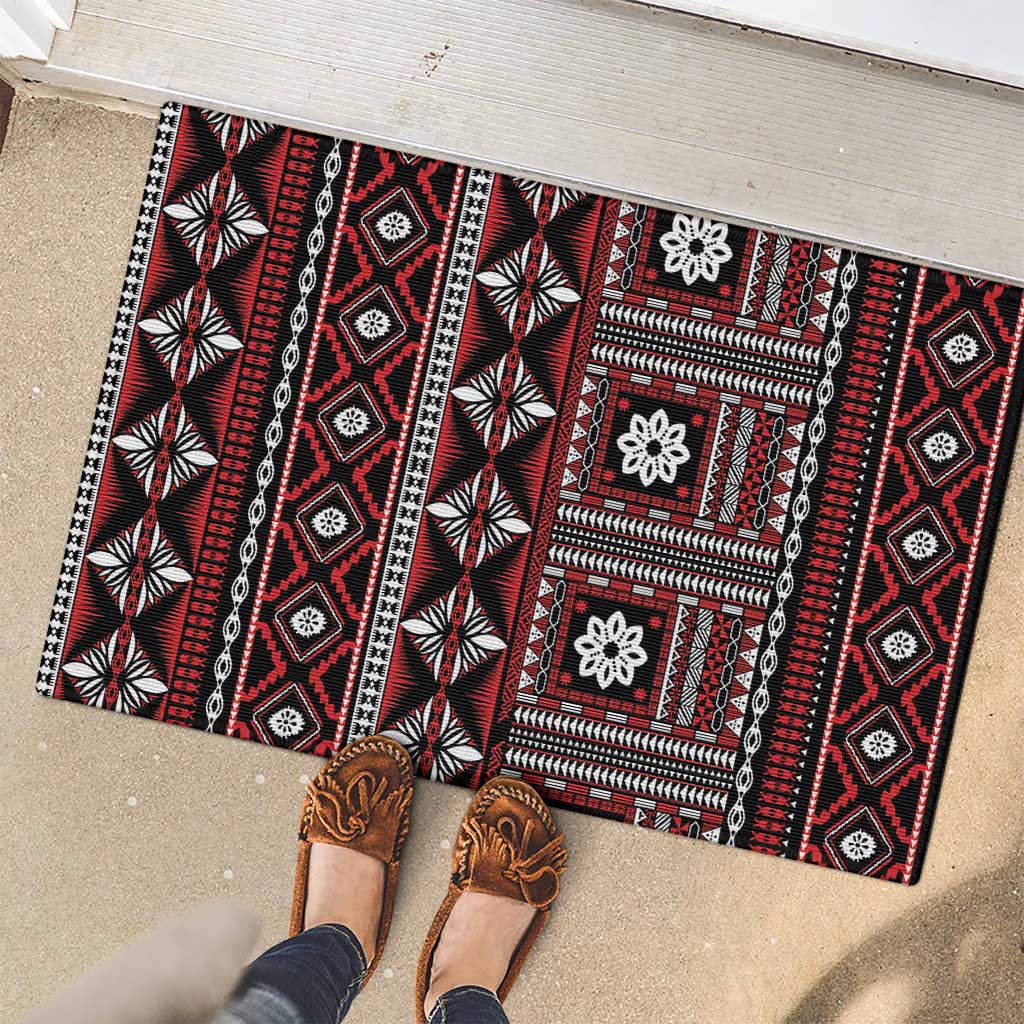 Fiji Masi Tapa Pattern Red Rubber Doormat - Polynesian Pride