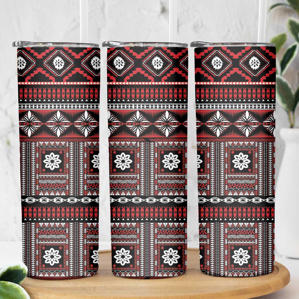 Fiji Masi Tapa Pattern Red Skinny Tumbler - Polynesian Pride