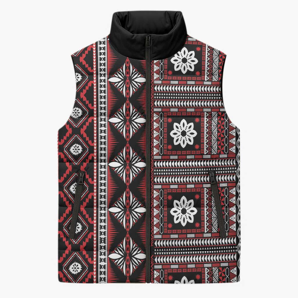 Fiji Masi Tapa Pattern Red Sleeveless Puffer Jacket - Polynesian Pride