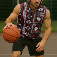 Fiji Masi Tapa Pattern Red Sleeveless Zip Hoodie - Polynesian Pride