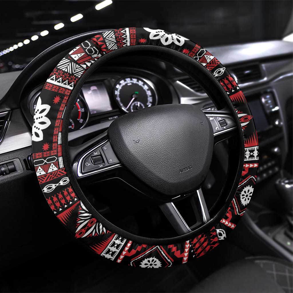 Fiji Masi Tapa Pattern Red Steering Wheel Cover - Polynesian Pride