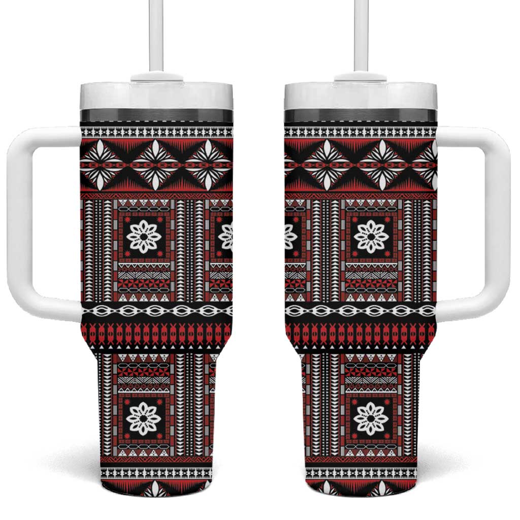 Fiji Masi Tapa Pattern Red Tumbler With Handle - Polynesian Pride