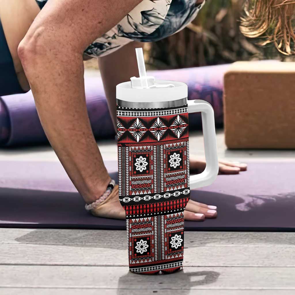 Fiji Masi Tapa Pattern Red Tumbler With Handle - Polynesian Pride