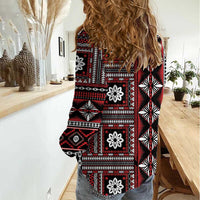 Fiji Masi Tapa Pattern Red Women Casual Shirt - Polynesian Pride