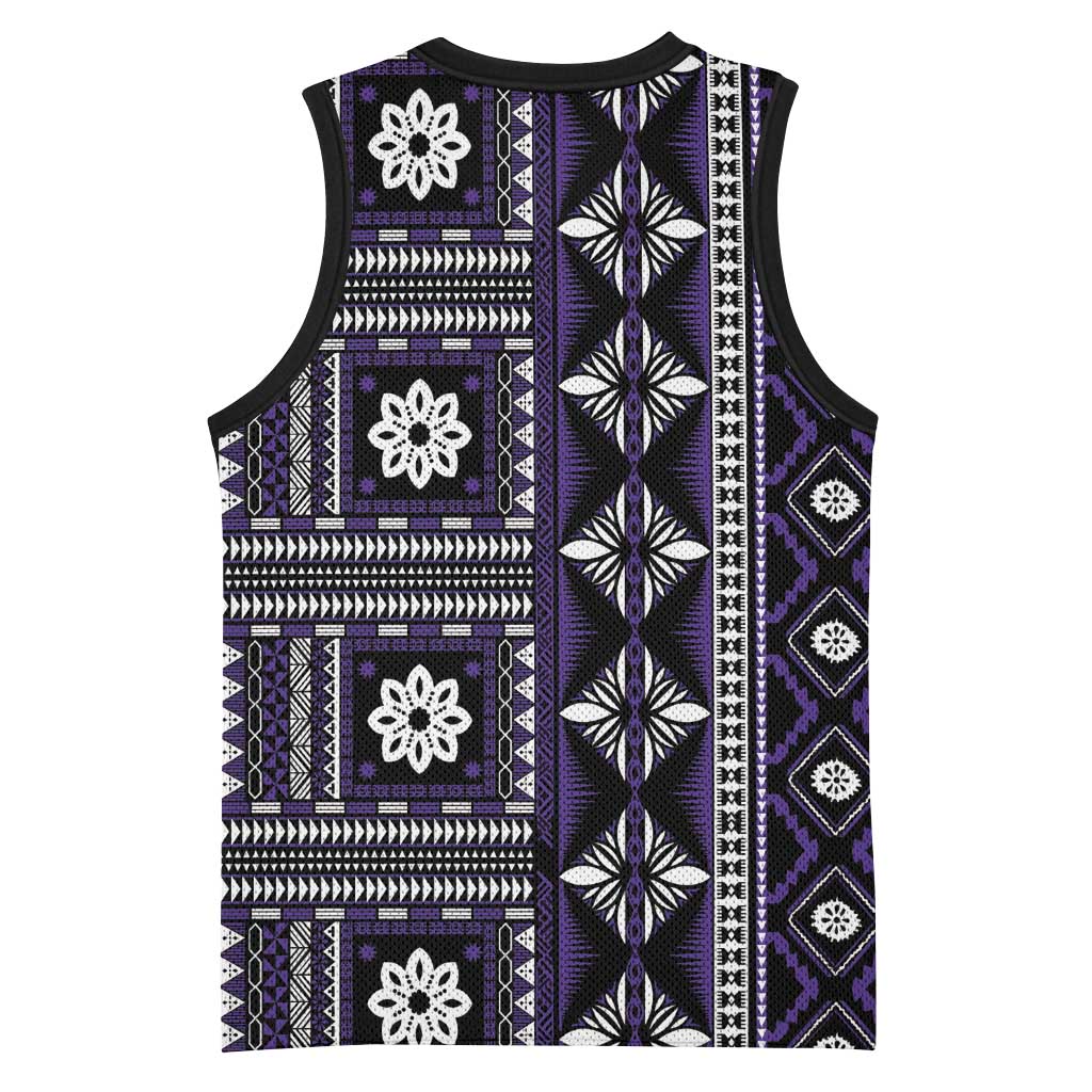 Fiji Masi Tapa Pattern Purple Basketball Jersey - Polynesian Pride