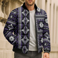 Fiji Masi Tapa Pattern Purple Bomber Puffer Jacket - Polynesian Pride