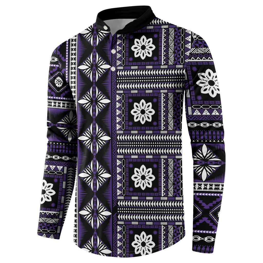 Fiji Masi Tapa Pattern Purple Button Sweatshirt - Polynesian Pride