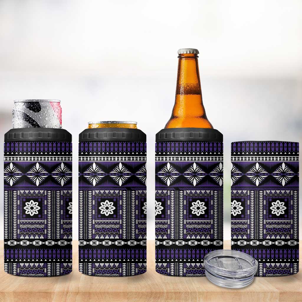 Fiji Masi Tapa Pattern Purple 4 in 1 Can Cooler Tumbler - Polynesian Pride