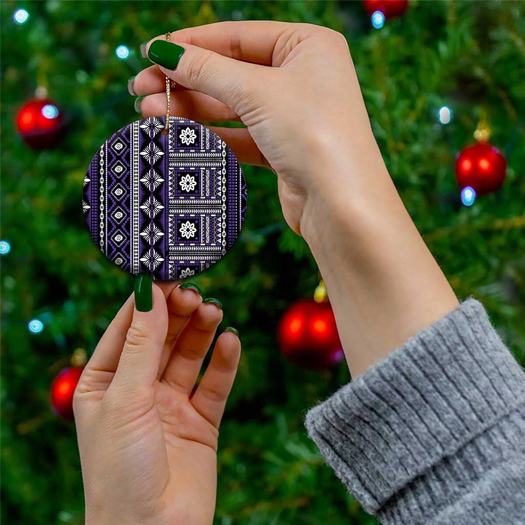 Fiji Masi Tapa Pattern Purple Ceramic Ornament - Polynesian Pride
