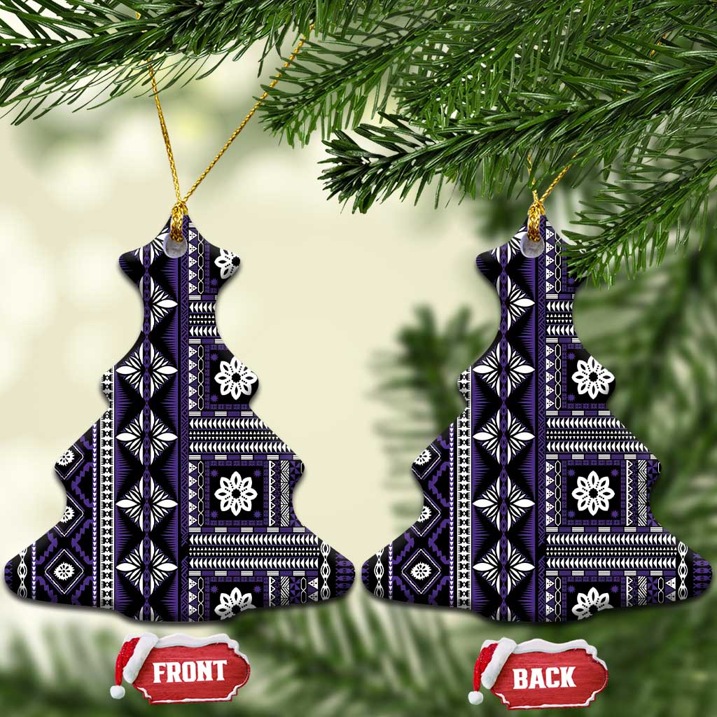 Fiji Masi Tapa Pattern Purple Ceramic Ornament - Polynesian Pride