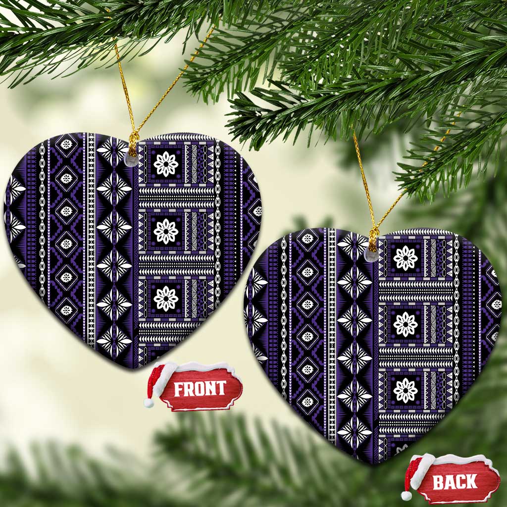 Fiji Masi Tapa Pattern Purple Ceramic Ornament - Polynesian Pride