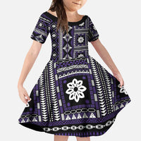 Fiji Masi Tapa Pattern Purple Family Matching Long Sleeve Bodycon Dress and Hawaiian Shirt - Polynesian Pride