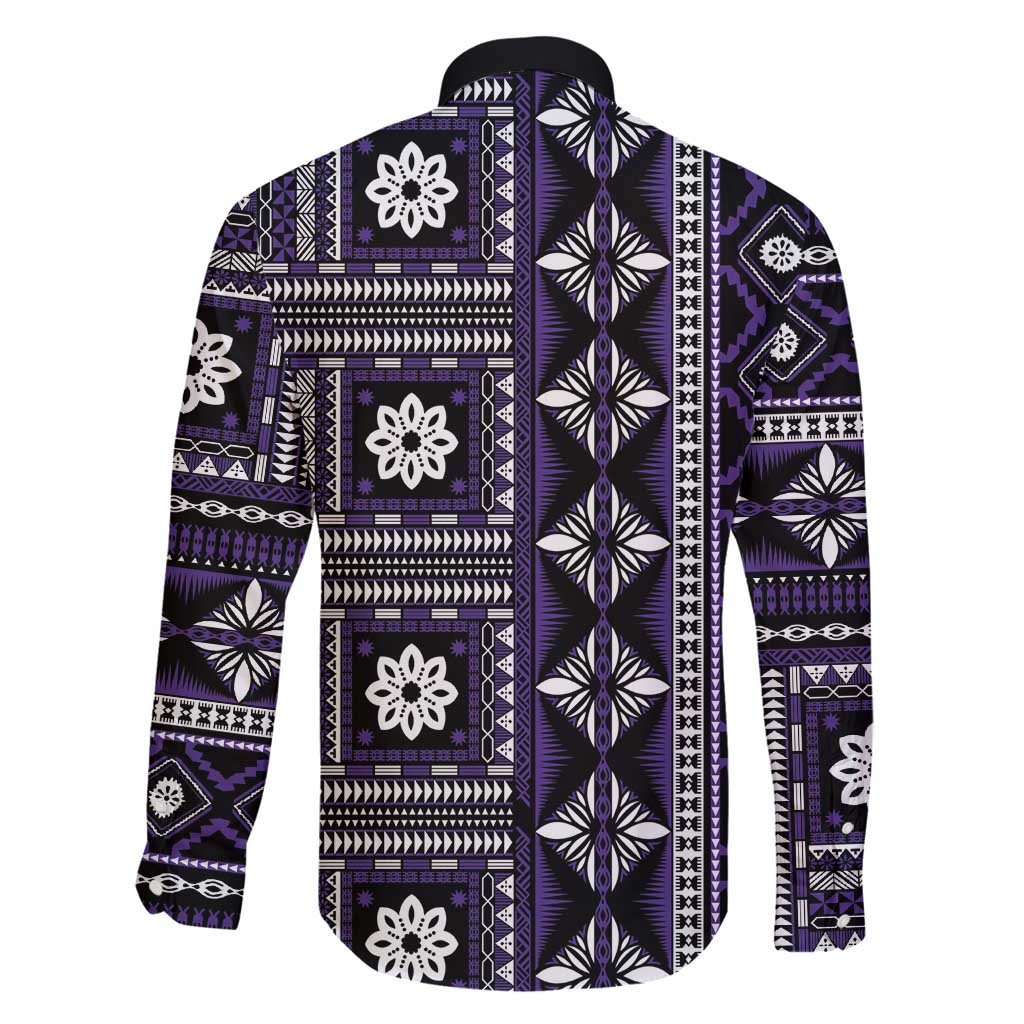 Fiji Masi Tapa Pattern Purple Family Matching Off Shoulder Maxi Dress and Hawaiian Shirt - Polynesian Pride