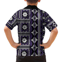 Fiji Masi Tapa Pattern Purple Family Matching Off Shoulder Short Dress and Hawaiian Shirt - Polynesian Pride