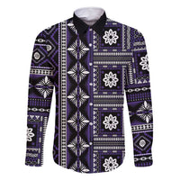 Fiji Masi Tapa Pattern Purple Family Matching Off Shoulder Short Dress and Hawaiian Shirt - Polynesian Pride
