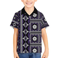Fiji Masi Tapa Pattern Purple Family Matching Off Shoulder Short Dress and Hawaiian Shirt - Polynesian Pride